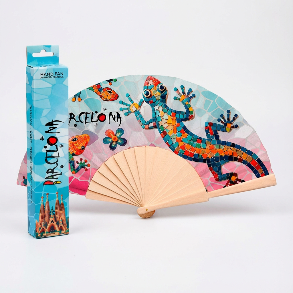 Abanico Barcelona Sargantana – 42x23 cm | Madera