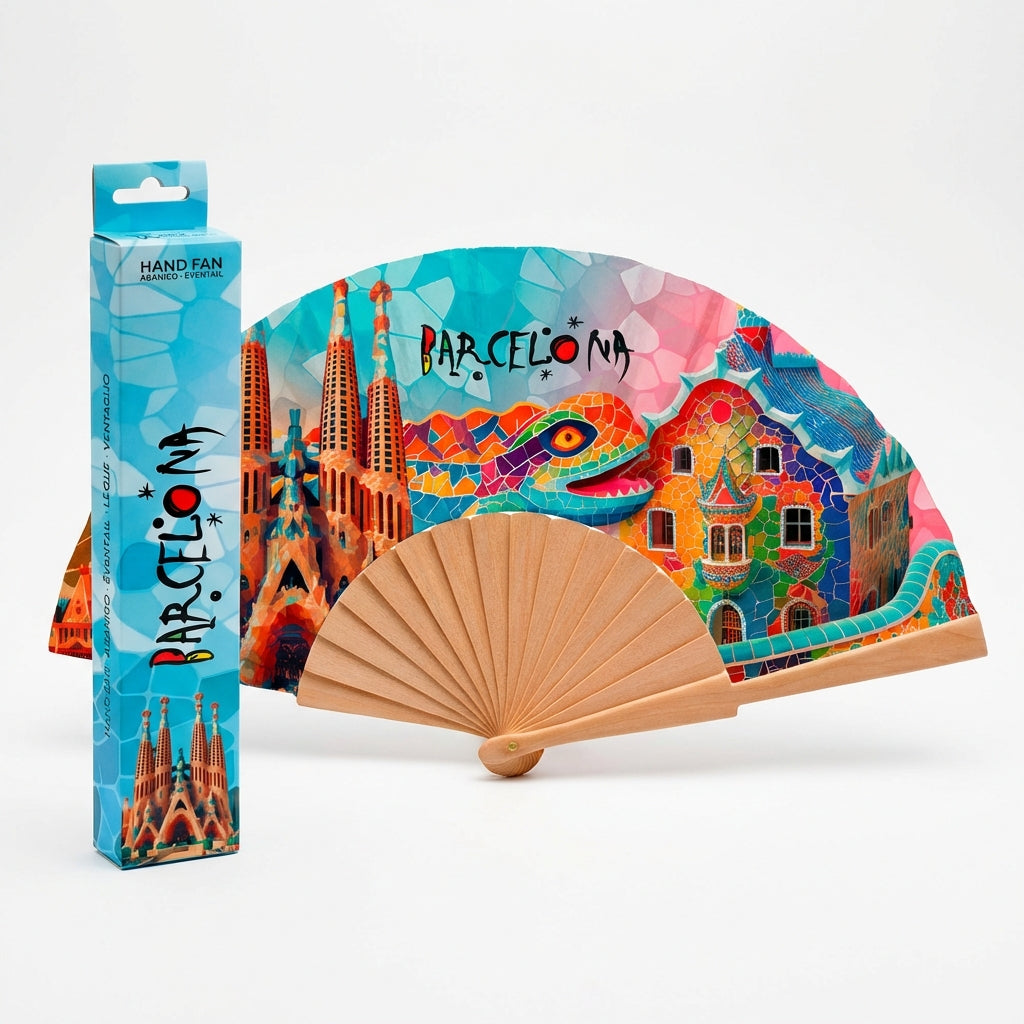 Abanico Barcelona Mosaico – 42x23 cm | Madera