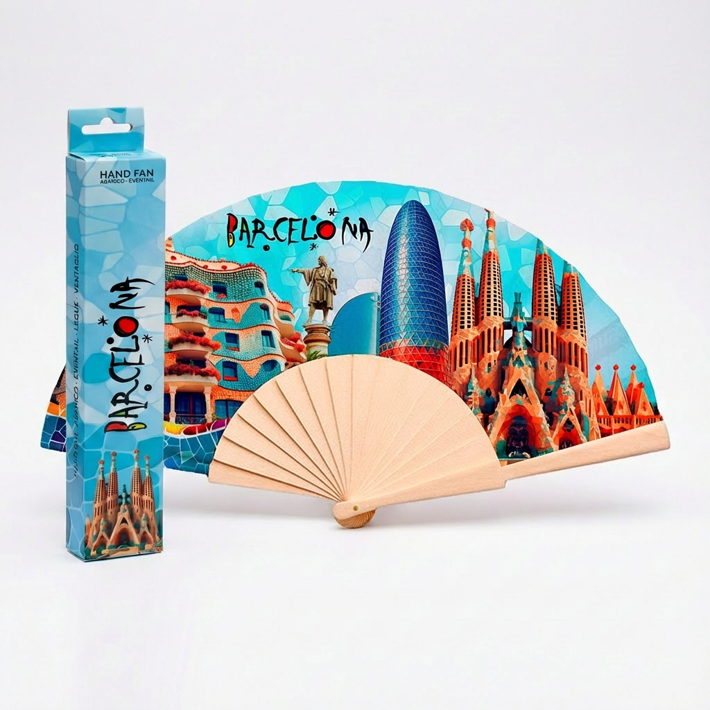 Abanico Barcelona Torre Agbar – 42x23 cm | Madera