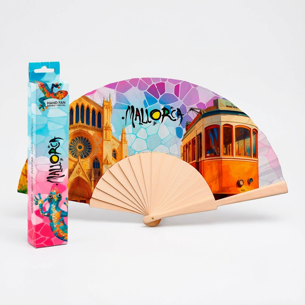 Abanico Mallorca Catedral + Tram – 42x23 cm | Madera